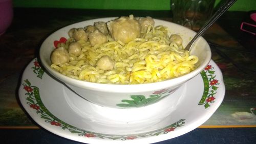 Close-up of noodles in bowl