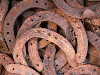 Full frame shot of rusty horseshoes