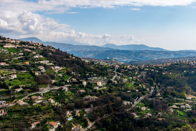 High angle view of townscape against sky