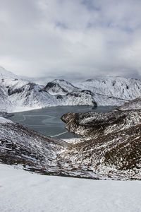 Scenic view of snowcapped mountains against sky