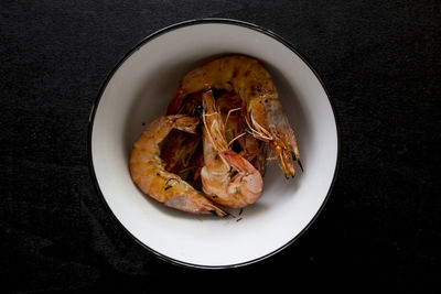 High angle view of food in bowl on table