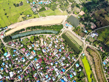 High angle view of buildings in city