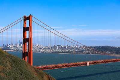 Suspension bridge over river