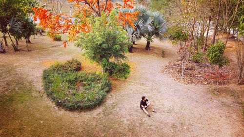 View of people walking on footpath