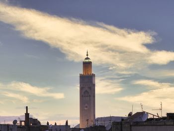 Mosque tower. casablanca, morocco. pink colouring at sunset.