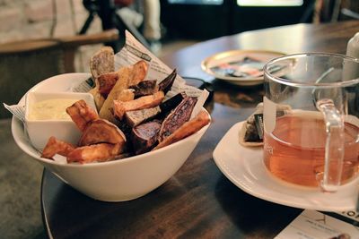 High angle view of food on table