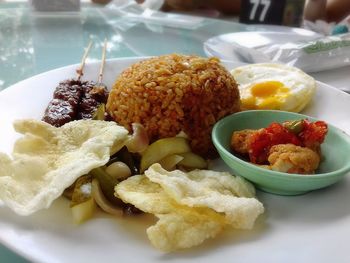 Close-up of breakfast served in plate