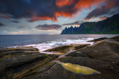 Scenic view of sea against sky during sunset