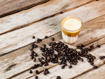 High angle view of coffee cup on table