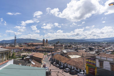 High angle view of buildings in city