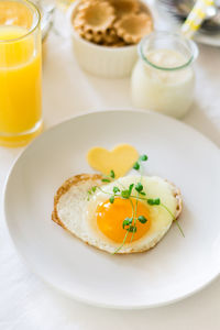 High angle view of breakfast served on table