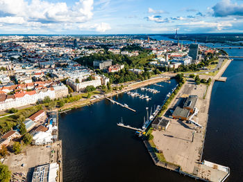 High angle view of buildings in city