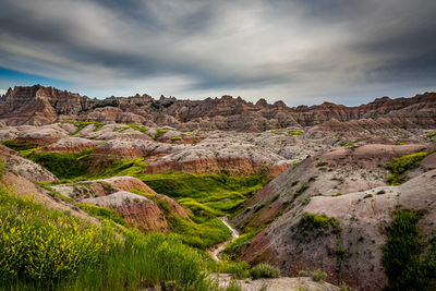 Scenic view of rocky mountains against sky