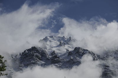 Scenic view of snow capped mountains against sky