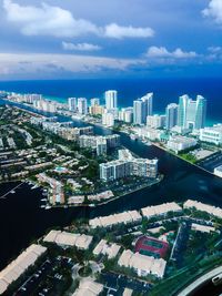 High angle view of city against sky