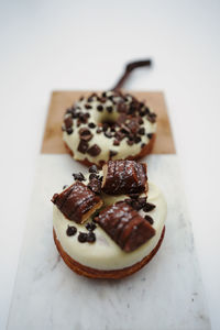 High angle view of dessert in plate on table