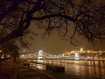 Bridge over river at night