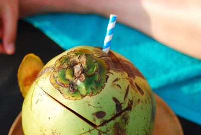 Close-up of coconut drink