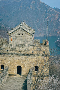 Low angle view of building against sky the lakeside great wall of ming dynasty 