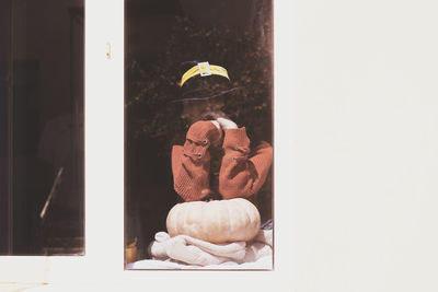 Close-up of bread on glass window