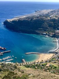 High angle view of boats on beach