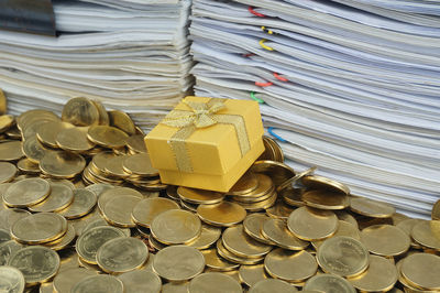 Stack of coins on floor