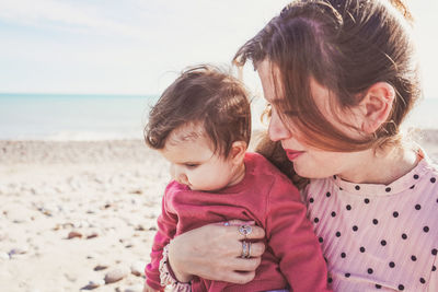 Mother and daughter at beach