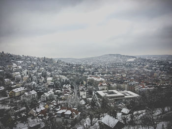 High angle view of townscape against sky during winter