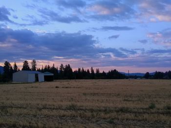 Scenic view of field against sky during sunset