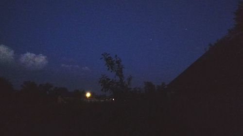 Silhouette trees against sky at night