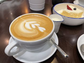 High angle view of cappuccino on table