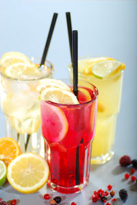 Close-up of cocktail with juice on table