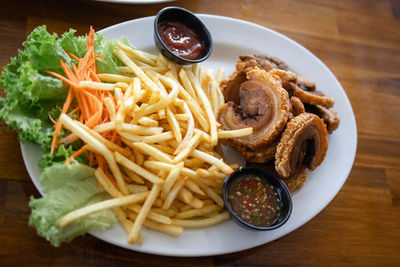 Close-up of food in plate on table