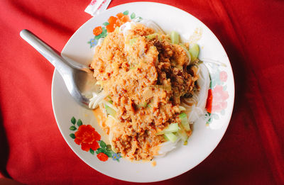 High angle view of meal served in plate