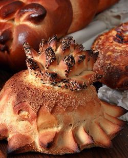 Close-up of fresh breads served on table