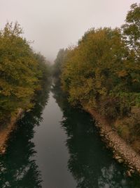 Reflection of trees in lake against sky