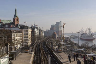 High angle view of buildings in city