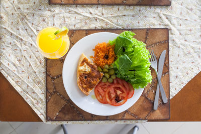 High angle view of salad in plate on table