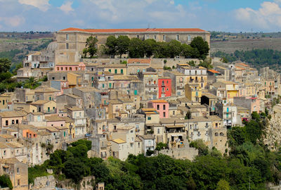 High angle view of townscape against sky