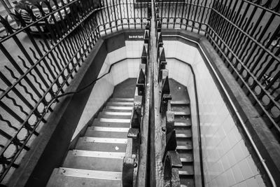 High angle view of woman on staircase