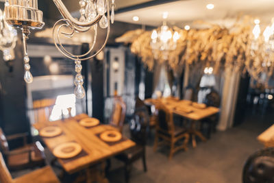 Interior of illuminated restaurant