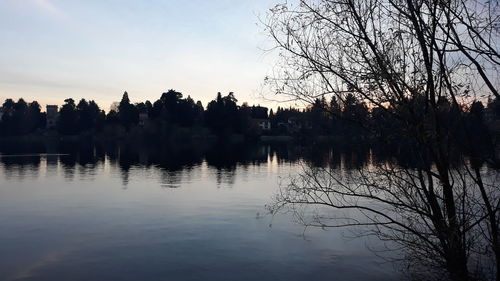 Scenic view of lake against sky during sunset