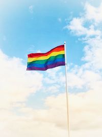 Low angle view of flag against sky