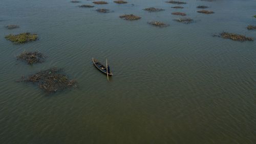 High angle view of a canoe in a lake