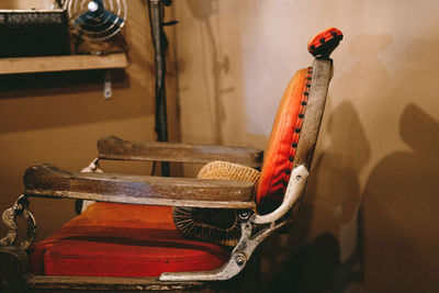 Close-up of chair at salon