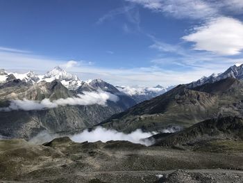 Scenic view of snowcapped mountains against sky