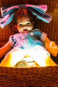 Portrait of cute girl in basket