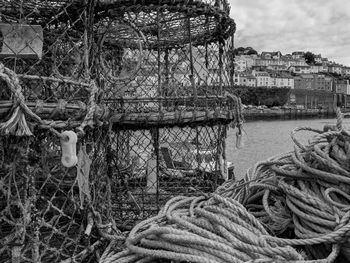 Stack of fishing net in lake