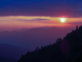 Scenic view of silhouette mountains against sky during sunset
