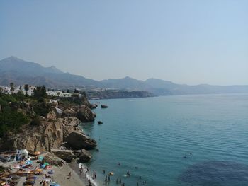 High angle view of sea against clear sky